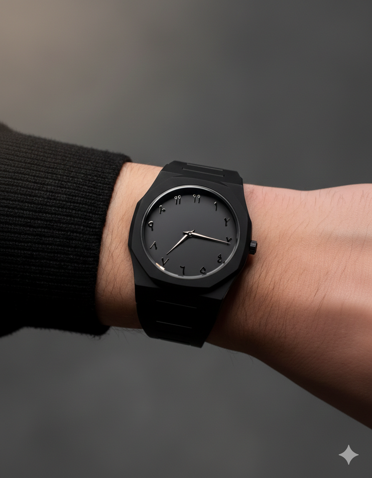 Arabic Aura Watch – Black Dial, Eastern Arabic Numerals & Date (Without Box)