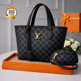 Women's Monogram Print Handbag Set With Small Bag | Stylish Leatherette Design | Black
