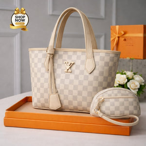 Women's Monogram Print Handbag Set With Small Bag | Stylish Leatherette Design | Black
