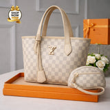 Women's Monogram Print Handbag Set With Small Bag | Stylish Leatherette Design | Black