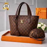 Women's Monogram Print Handbag Set With Small Bag | Stylish Leatherette Design | Black