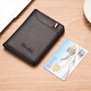 Slim Card Holder Wallet for Men with Cash Pocket, ID Window & Hidden Card Slot - Black
