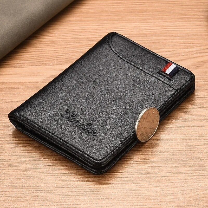 Slim Card Holder Wallet for Men with Cash Pocket, ID Window & Hidden Card Slot - Black