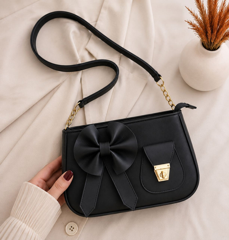 Bella Bow Shoulder Bag – Fashion Mini Handbag | Black
