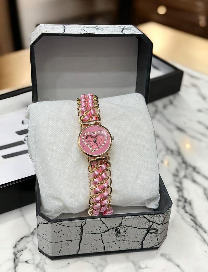 Women's Pink Heart Dial Watch – Rose Gold Chain Strap