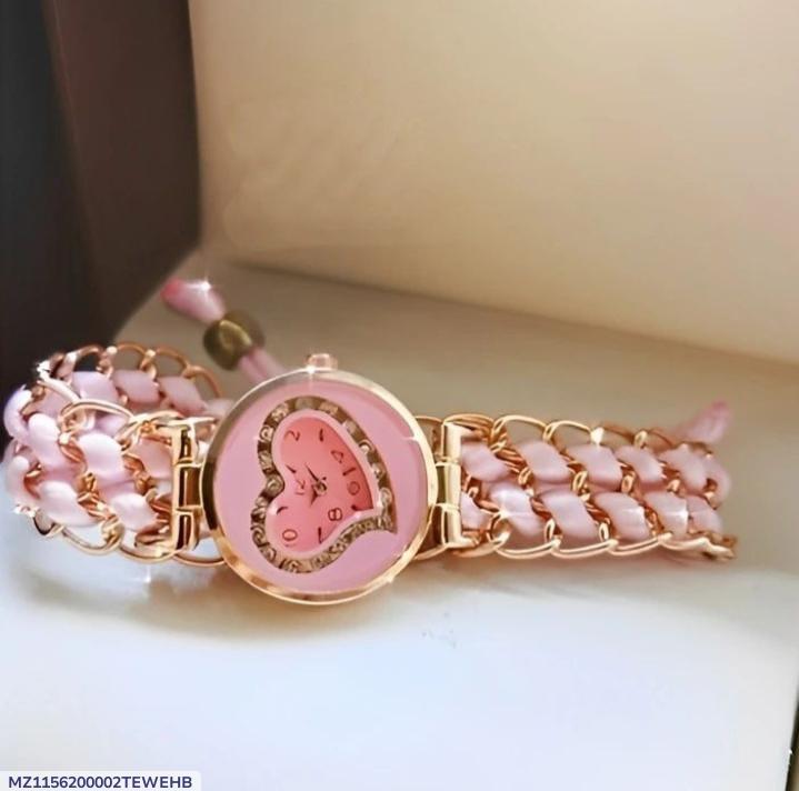 Women's Pink Heart Dial Watch – Rose Gold Chain Strap