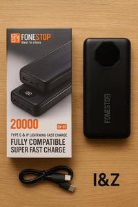 Fone Stop 20000mAh Power Bank with PD Fast Charging & Dual Built-in Cables