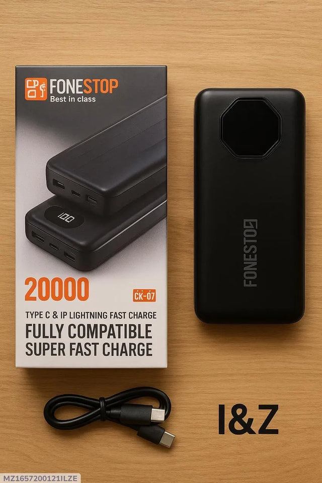 Fone Stop 20000mAh Power Bank with PD Fast Charging & Dual Built-in Cables