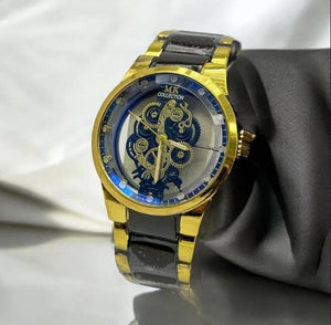 Men's Golden Black Stainless Steel Analogue Watch