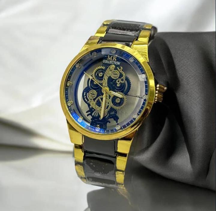 Men's Golden Black Stainless Steel Analogue Watch