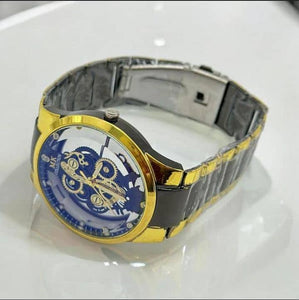 Men's Golden Black Stainless Steel Analogue Watch