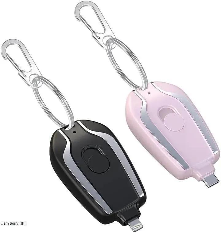 USB-C Keychain Power Bank Black Pink Compact